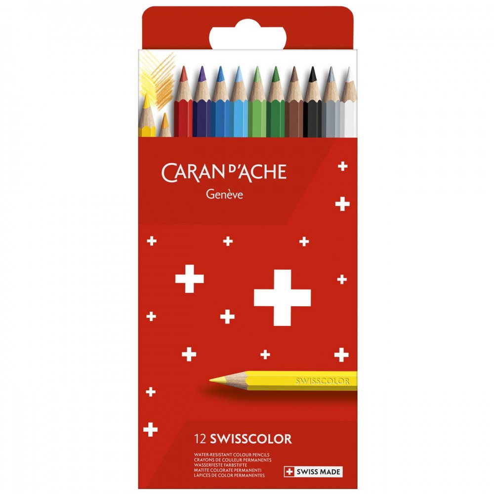 Lápis de Cor Caran d' Ache Swisscolor Cardboard Permanente 12 Cores