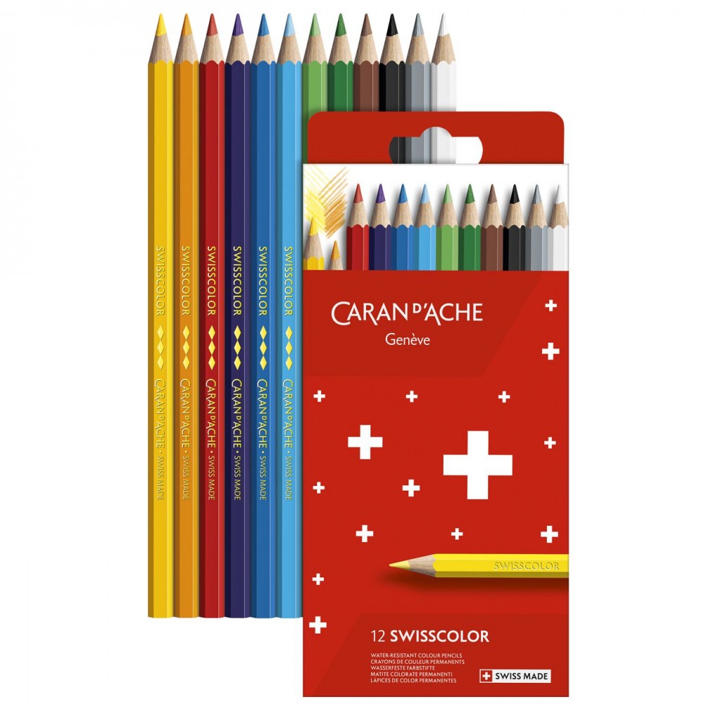 Lápis de Cor Caran d' Ache Swisscolor Cardboard Permanente 12 Cores