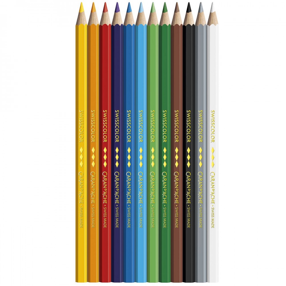 Lápis de Cor Caran d' Ache Swisscolor Cardboard Permanente 12 Cores
