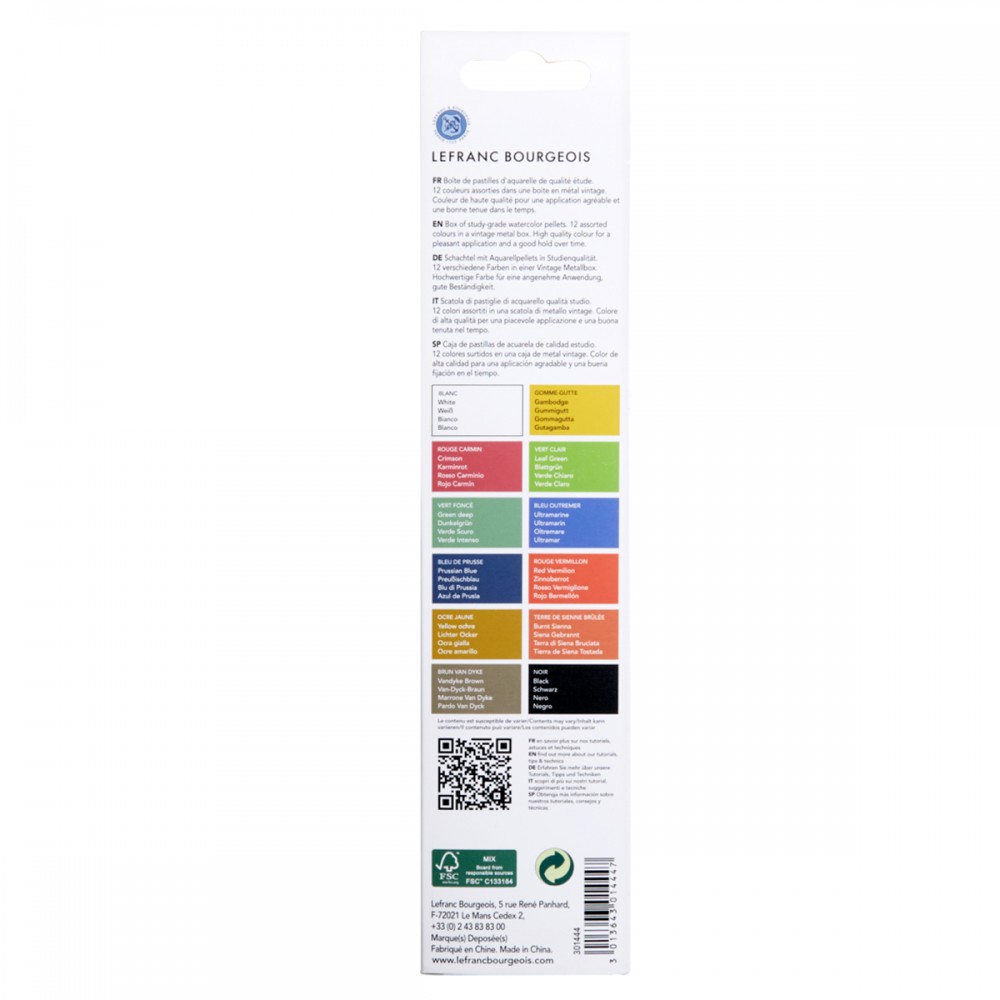 Aquarela Lefranc & Bourgeois 12 Cores Pastilha