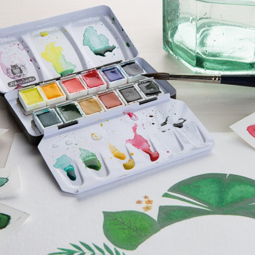 Estojo Tinta Aquarela Pastilha Schmincke Akademie 12 Cores