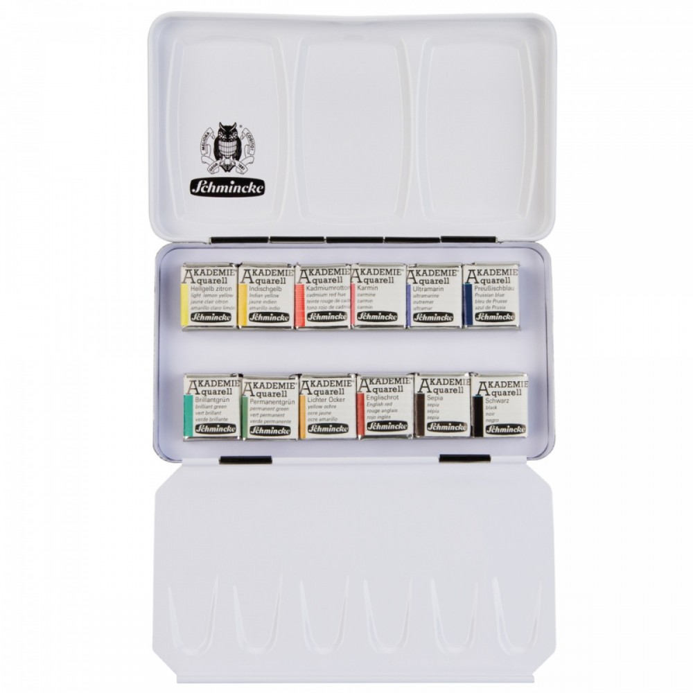 Estojo Tinta Aquarela Pastilha Schmincke Akademie 12 Cores