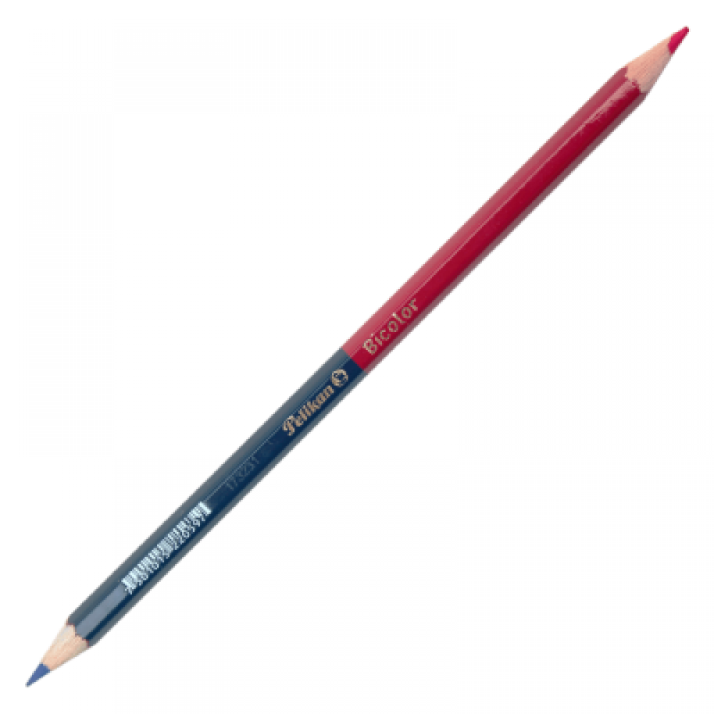 Lápis de Cor ponta dupla Pelikan, com duas cores diferentes em cada uma das pontas, uma ponta na cor Vermelha e outra na cor Azul.